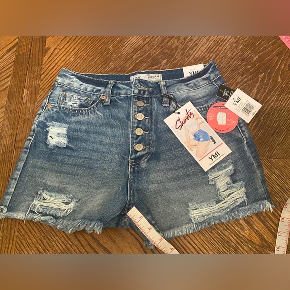YMI Women's NWT Dream Exposed Button High Rise Shorts, Medium Blue, Size 5/27 - Picture 5 of 11